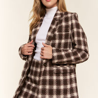 And The Why Full Size Plaid Brushed One Button Blazer