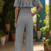 Ruffled Striped Short Sleeve Jumpsuit