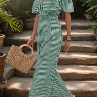 Ruffled Striped Short Sleeve Jumpsuit