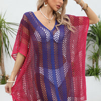 Openwork Contrast V-Neck Cover-Up