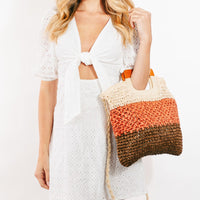 Fame Color Block Double-Use Braided Tote Bag