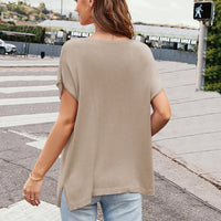 Notched Short Sleeve Knit Top