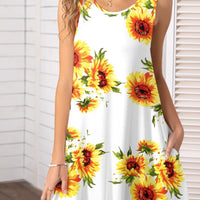 Printed Round Neck Sleeveless Dress