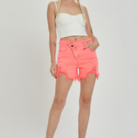 RISEN Raw Hem Asymmetrical Waist Denim Shorts