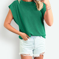 Textured Round Neck Cap Sleeve Blouse