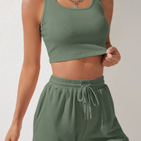 Scoop Neck Wide Strap Top and Drawstring Shorts Set