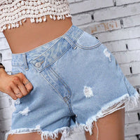 Distressed Raw Hem Denim Shorts