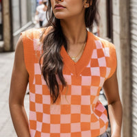 Checkered V-Neck Sweater Vest