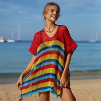 Cutout Striped Cover-Up with Tassel