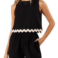 Contrast Trim Round Neck Top and Shorts Set