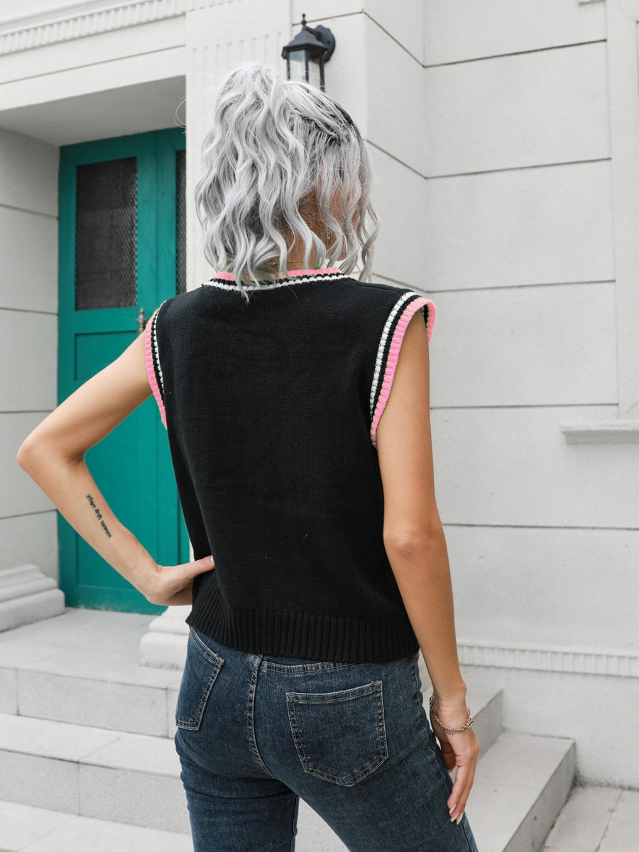 Geometric V-Neck Sweater Vest