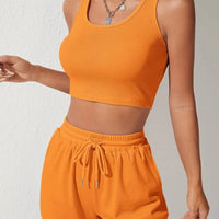 Scoop Neck Wide Strap Top and Drawstring Shorts Set