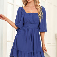 Tie-Back Ruffled Hem Square Neck Mini Dress