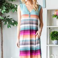 Heimish Full Size Striped Sleeveless V Neck Dress