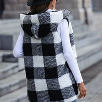 Plaid Hooded Vest with Pockets