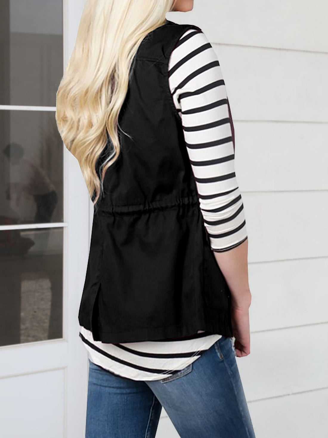 Drawstring Waist Vest with Pockets