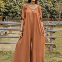 Scoop Neck Half Sleeve Wide Leg Jumpsuit