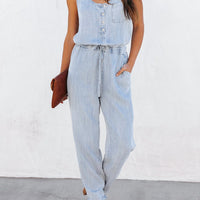 Drawstring Waist Sleeveless Jumpsuit