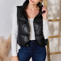 Love Tree Faux Leather Snap and Zip Closure Vest Coat