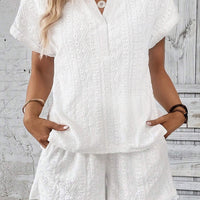 Notched Short Sleeve Top and Shorts Set