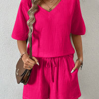 V-Neck Half Sleeve Top and Shorts Set