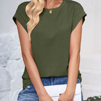 Textured Round Neck Cap Sleeve Blouse