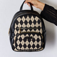 David Jones Argyle Pattern PU Leather Backpack