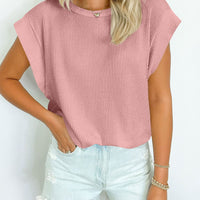 Textured Round Neck Cap Sleeve Blouse