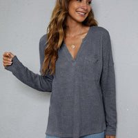 Dropped Shoulder High-Low Waffle-Knit Top