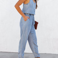 Drawstring Waist Sleeveless Jumpsuit