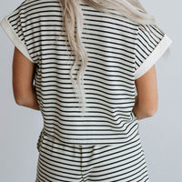 Striped Round Neck Top and Shorts Set