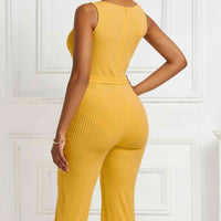 Button Detail Tie Waist Jumpsuit with Pockets