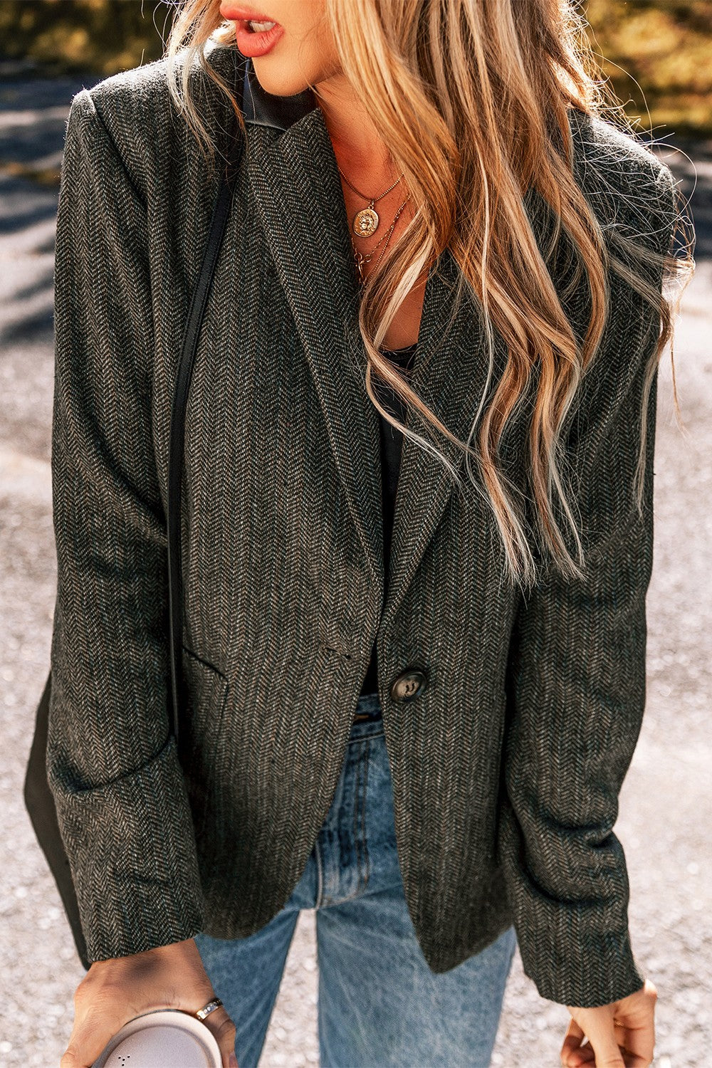 Pocketed Buttoned Long Sleeve Blazer