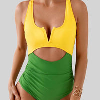 Tied Cutout Contrast One-Piece Swimwear