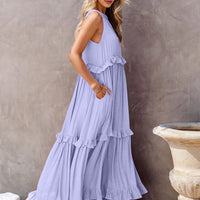 Ruffled Sleeveless Tiered Maxi Dress with Pockets