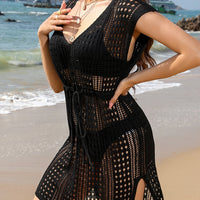 Openwork V-Neck Cap Sleeve Cover-Up