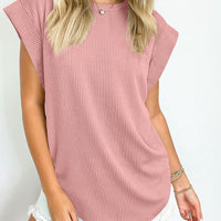 Textured Round Neck Cap Sleeve Blouse