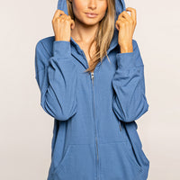 Drawstring Zip Up Sweatshirt and Shorts Set