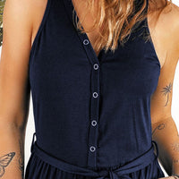 Full Size Tie Waist Sleeveless Jumpsuit with Pockets