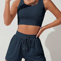 Scoop Neck Wide Strap Top and Drawstring Shorts Set