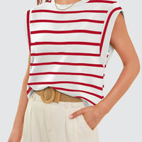 Striped Round Neck Cap Sleeve T-Shirt