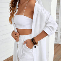 Dropped Shoulder Button Up Shirt and Shorts Set