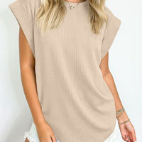 Textured Round Neck Cap Sleeve Blouse