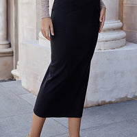 High Waist Pull-On Midi Skirt