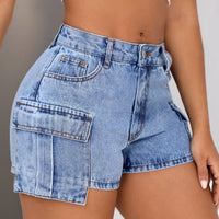 Mid-Rise Waist Denim Shorts with Pockets