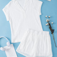 Notched Short Sleeve Top and Shorts Set