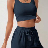 Scoop Neck Wide Strap Top and Drawstring Shorts Set