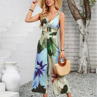 Cutout Printed Wide Strap Jumpsuit