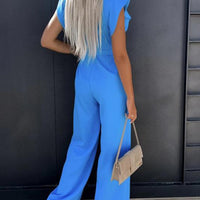 Ruffled Round Neck Cap Sleeve Jumpsuit