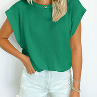 Textured Round Neck Cap Sleeve Blouse